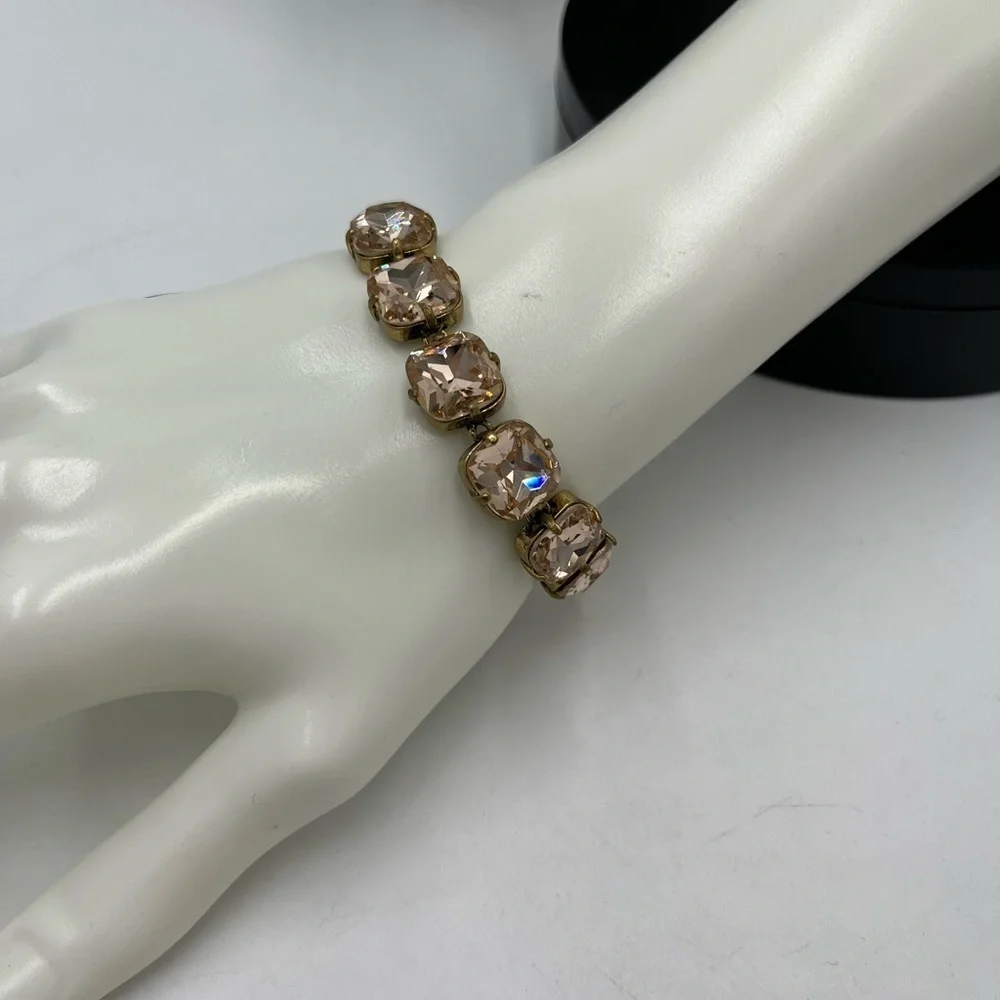 J. Crew Brass and Pretty Peach Rhinestone Gold‎ Gone Tennis Bracelet